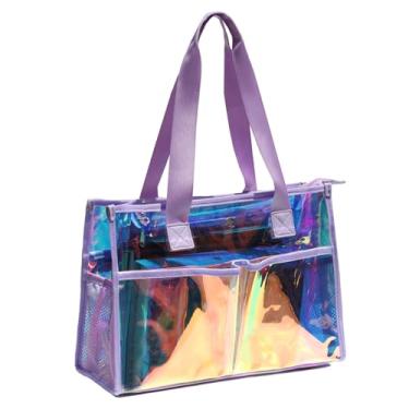Imagem de Bolsa feminina iridescente, transparente, impermeável, grande, praia, piscina, cruzeiro, férias essenciais, Roxa, Tendência