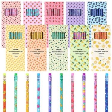 Imagem de Fainne 200 lápis perfumados de madeira fedorenta HB a granel com borracha colorida e estojo elementos de frutas divertidos, material de volta às aulas para escola, escritório, sala de aula