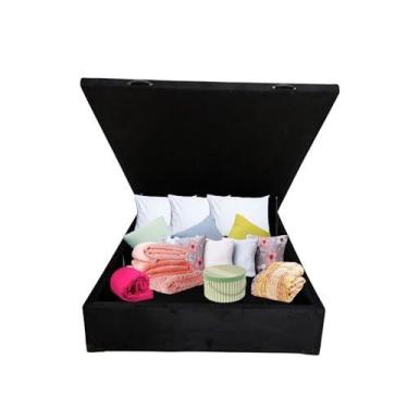 Imagem de Base de Cama Box Com Baú Viuva ou Casal em Suede - So1clique, Preto, V