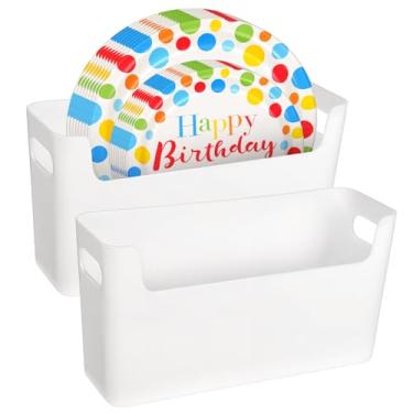 Imagem de Tobeelec Dispensador de placa de papel de 2 peças para pratos descartáveis de 15 a 24 cm, organizador de armazenamento de plástico que economiza espaço, espuma e placa de papel para armário, bancada