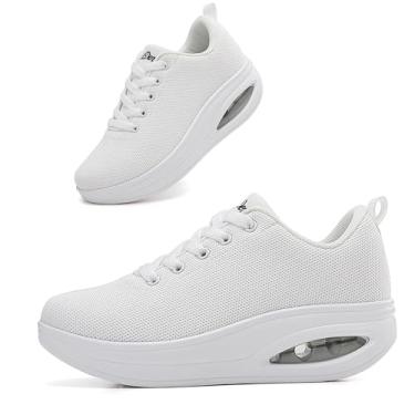 Imagem de Oude Tênis Feminino White, Confortável, Com Biqueira Composta, Para Mulheres Que Querem Fazer Recados, Solado Amortecimento De Ar 2" E Tipo Balancim, Tamanho 7