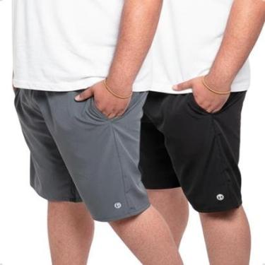Imagem de Kit 2 Bermuda Masculina Short Plus Size Tactel Premium com Elastano - Preto+Azul - G1-Masculino