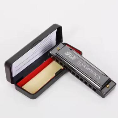 Imagem de Gaita De Boca Diatônica 10 Furos 20 Vozes Harmônica JDR, Preto