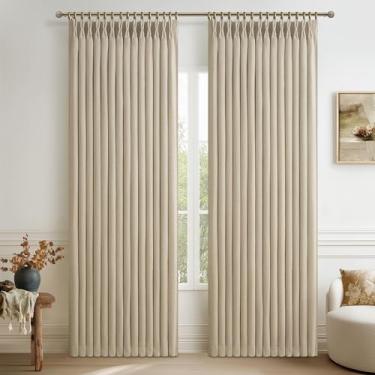 Imagem de Cortinas blecaute plissadas bege creme 228 cm para sala de jantar, conjunto de 2 painéis, cortina de linho natural com pregas rústicas para casa de fazenda, escurecimento térmico, 2 camadas, cortinas