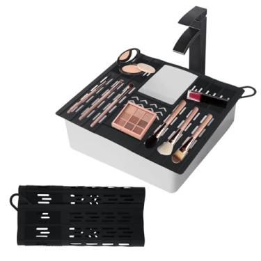 Imagem de Capa de pia de banheiro para balcão, tapete organizador de maquiagem de silicone resistente ao calor para bancada, organizador de pia dobrável com laço para pendurar, tapete de limpeza de pincel de