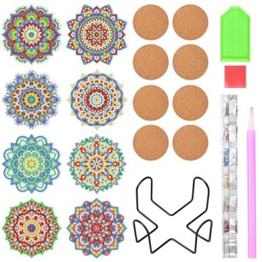 Imagem de 8 kits de porta-copos para copos, porta-copos de arte faça você mesmo com suporte de ferro, kits para adultos, tapetes redondos para iniciantes e adultos, suprimentos de artesanato de arte de festa