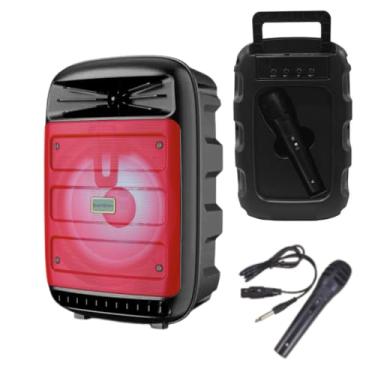 Imagem de KA-8205 Caixa de Som Portátil, 200W, LED Multicolorido, com Microfone, Bluetooth, Entrada USB, Slot para Cartão TF (Micro SD) e Entrada Auxiliar (P2 3.5mm) (Vermelho)