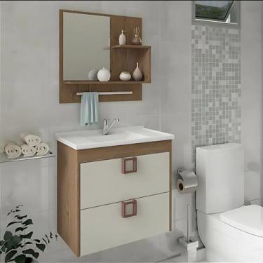 Imagem de Kit Gabinete de Banheiro 60cm com Cuba Mármore e Espelheira - Rainha d