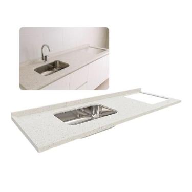 Imagem de Pia de Cozinha Granito 180cm Branco Pitaya C/Parte Cooktop - Rainha do