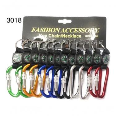 Imagem de Kit 12 Chaveiro Mosquetão 3018 Com Bússola Metal Trava