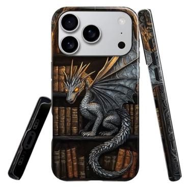 Imagem de heindiy Compatível com iPhone 17 Pro, capa brilhante, proteção total, à prova de choque, anti-arranhões, capa de TPU, capas para homem, mulher, estante vibrante escura dragão