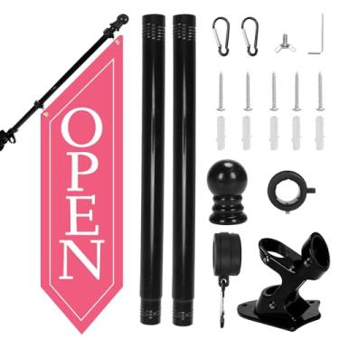 Imagem de Kit de bandeira aberta com mastro - Banner aberto de lona resistente para loja comercial, placa dupla face externa de 106 x 30 cm com suporte - Sinalização publicitária para varejo e lojas (rosa)