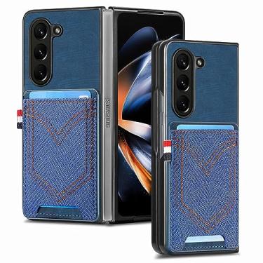 Imagem de Capas de telefone para Samsung Galaxy Z Fold 5 Retro Denim Pattern PU Card Holder Magnetic Car Back Cover for Galaxy Z Fold 4 Fold5 5G,Blue,for Galaxy Z Fold 4
