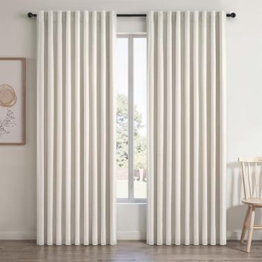 Imagem de Cortinas blackout de 177 cm de comprimento de linho, cortina preta para sala de estar, textura de linho espesso de bétula natural, à prova de som, à prova de ruído, redução de ruído, cortinas grandes