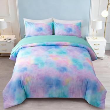Imagem de Aimuan Conjunto de edredom abstrato, arte moderna, 5 peças, estrela brilhante, galáxia, luz das estrelas, estampa tie dye, edredom para crianças e adolescentes (Roxo-Aqua, Queen, 5 peças)