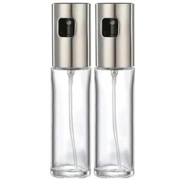 Imagem de Conjunto de 2 Borrifadores de Vidro com Tampa em Aço Inox para Azeite e Vinagre, Spray Pulverizador de Temperos para Cozinha (ROSÉ)