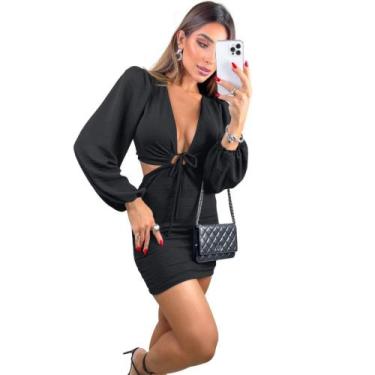 Imagem de Vestido Duna Festa Multiformas Cropped Manga Longa Balada Evento Passe
