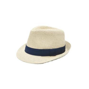 Imagem de Chapéu de palha masculino chapéu de coco britânico chapéu de palha artesanal de verão chapéu de cavalheiro chapéu fedora feminino bege azul G (58-60 cm)