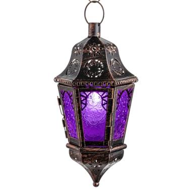 Imagem de NEEDOMO Lanterna marroquina pendurada, castiçal de metal vintage de 33,5 polegadas com corrente de 37,6 cm, lanternas do Ramadã decorativas internas e externas para casa, mesa, pátio, varanda, Natal