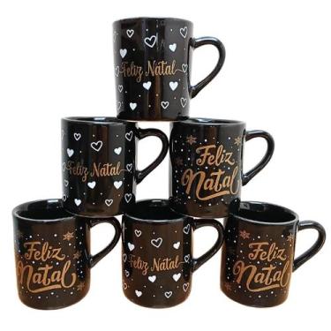 Imagem de Kit Jogo 6 Canecas Natal 120ml - Porcelana Preta - Antilope Decor Porc
