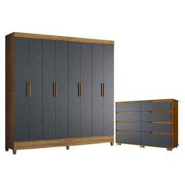 Imagem de Guarda Roupa Casal Marajó E Cômoda Georgia Freijó Cinza - Moval