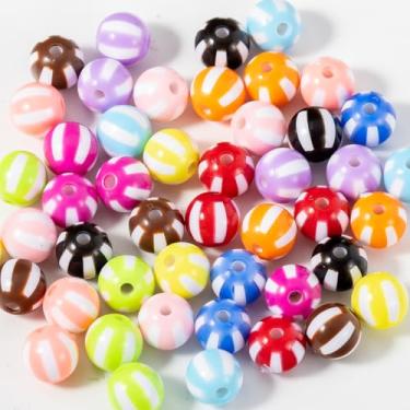 Imagem de Gxueshan 100 peças 12 mm acrílico listrado plástico barril mix arco-íris chiclete cabelo contas soltas cilíndricas para canetas, chaveiro, amizade, faça você mesmo, pulseiras Kandi para fazer joias