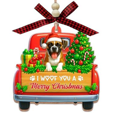 Imagem de I Woof You A Merry Christmas - Enfeite de madeira de 2 camadas para cães boxers - Decoração rústica fofa para festas - Presente para amantes de cães e donos de animais de estimação