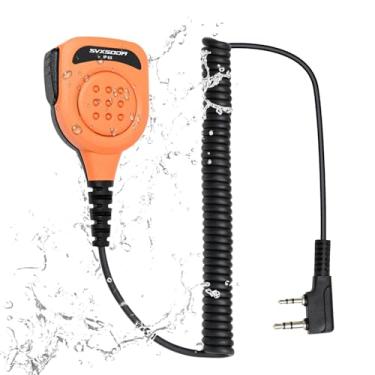Imagem de Microfone de alto-falante de ombro para rádios amador compatível com Baofeng UV-5R, BF-F8HP, UV-5G Plus, AR-152, UV-K5 e mais. Botão PTT, áudio claro (laranja amarelo)