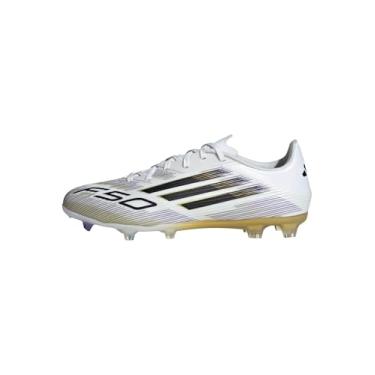 Imagem de adidas Tênis unissex adulto F50 League Firm Ground, Branco/preto/dourado metálico, 14 Women/13 Men