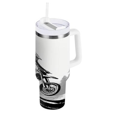 Imagem de Kigai Copo térmico de 1,134 g com alça, motocicletas legais e habilidades chamativas copos isolados com tampa e canudo, garrafa de água esportiva grande de metal, caneca de café de viagem de aço