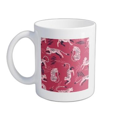 Imagem de Caneca Xícara de Café Porcelana 300ml Com Desenho Exótico De Tigre Rosa