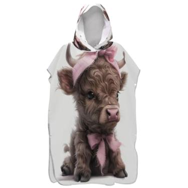 Imagem de Joisal Roupão para troca de poncho de surfe de secagem rápida para adultos toalha de banho com capuz bonito vaca highland bezerro unissex adulto poncho com capuz