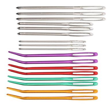 Imagem de Aramox 20 PCS Agulhas de Tapeçaria de Ponta Dobrada Enorme, Agulhas de Fio de Aço Inoxidável Rombas para Olhos Grandes para crochê de tricô, Com Garrafa de Armazenamento para Costura