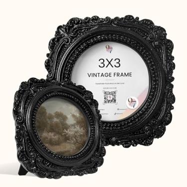 Imagem de 97 Decor Molduras pretas vintage 7,5 x 7,5 cm - Mini moldura gótica redonda 7,5 x 7,5 cm, moldura pequena ornamentada para mesa e pendurar na parede, feita à mão, resina gótica, galeria de arte de