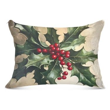 Imagem de Capa de almofada de poliéster com zíper de azevinho de Natal para travesseiro padrão Queen King capa de travesseiro para cama, tamanho king, 50,8 cm x 101,6 cm