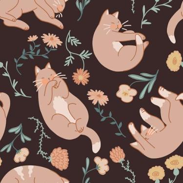 Imagem de FANCYEASY Papel de parede floral Sleepy Cat para quarto de crianças papel de parede animal fofo 30,5 x 254 cm papel de parede autoadesivo removível à prova d'água com desenho animado animal para
