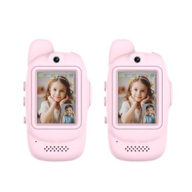 Imagem de Walkie Talkies de vídeo para crianças, pacote com 2 walkie talkies de vídeo recarregáveis, de longo alcance, ideal para jogos em família, ao ar livre, acampamento, caminhadas (rosa - A)
