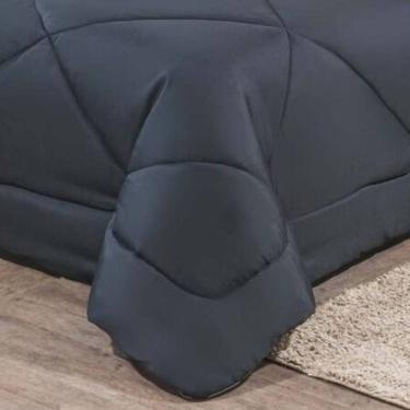 Imagem de Kit Edredom + Jogo De Lençol Aconchego Look House Casal Padrão 6 Peças 80% Algodão , 20% Poliéster- Preto/ Cinza