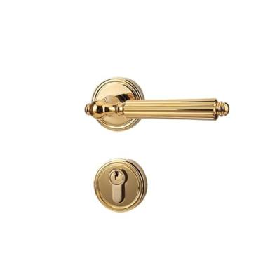 Imagem de Fechadura de porta retrô francesa, toda em cobre, interior, quarto, clássico, latão, madeira, maçaneta dividida de cobre puro (ouro, sucção magnética)