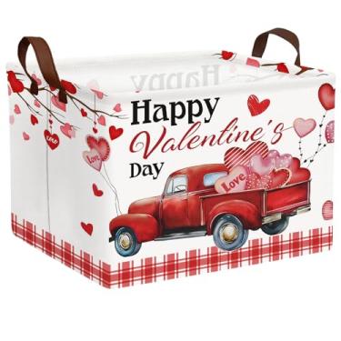 Imagem de BOAMAU Cesto infantil grande de dia dos namorados, coração, cesta de presente vazia para namorada, decoração de quarto de amor, cesta de armazenamento (balão de amor de caminhão vermelho)