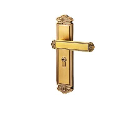 Imagem de BEGWVDJTP Fechadura de porta estilo chinês fechadura de porta interior quarto quarto fechadura de porta de madeira maciça fechadura silenciosa para casa (bronze amarelo)