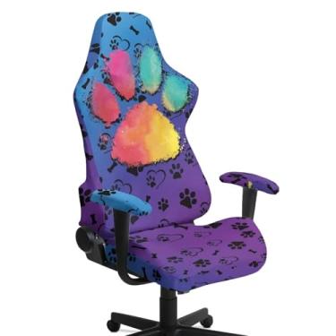 Imagem de YUVAMAGIMO Colorful Paws Capa de assento para cadeira de escritório, respirável, com braço, antiderrapante, para poltrona giratória, para jogos, lavável na máquina, protetor de móveis para homens e