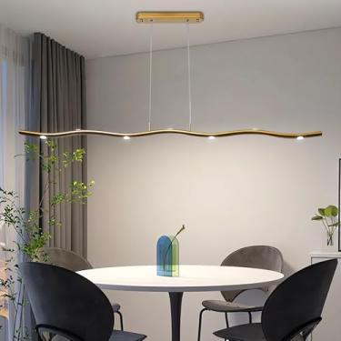 Imagem de Luminária pendente LED dourada moderna para ilha de cozinha, lustre branco com altura ajustável para quarto, luminária dimerizável para sala de estar, luminária pendente preta para mesa de j