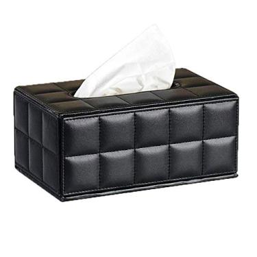Imagem de Caixa de lenços - Suporte de caixa de lenços de couro, porta-guardanapos retangular, dispensador de papel de bombeamento, suporte de lenços faciais para casa, escritório, carro, automotivo