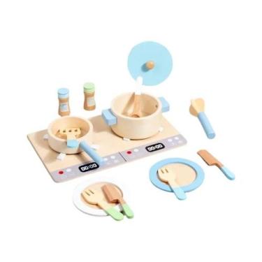 Imagem de Conjunto De Brinquedos De Cozinha De Madeira Para Crianças Com Panelas