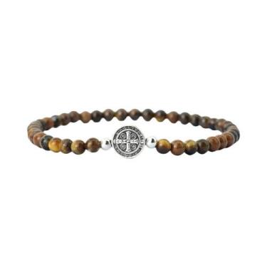 Imagem de Pulseira De Contas Com Cruz De Jesus Para Homens, Amuleto De Pedra Nat