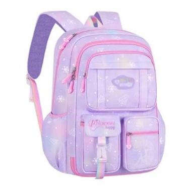 Imagem de Mochila Infantil Bolsa Escolar Menina Colorida Fichário Espaçosa Princesa-Feminino