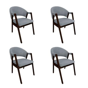 Imagem de Kit 4 Cadeiras De Jantar Madeira Maciça Helen Impermeável Castanho;Cinza Linho