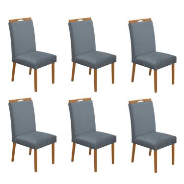 Imagem de Kit 6 Cadeiras De Jantar Madeira Maciça Em Linho Heloísa Cerejeira;Cinza Veludo