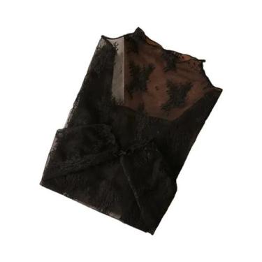 Imagem de Blusa Elegante De Manga Longa Em Renda Transparente Para Mulheres, T-S